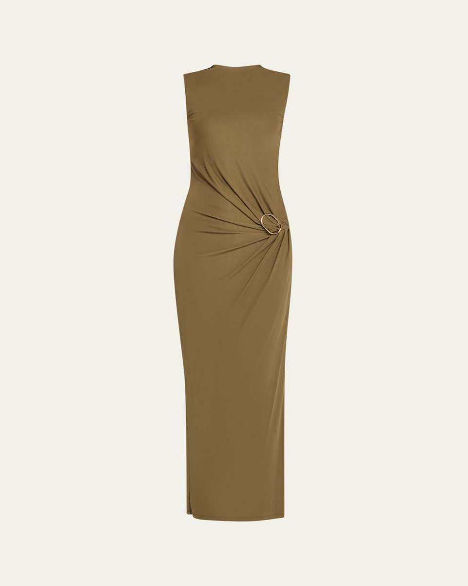 Sleeveless Viscose Knit Maxi Dress with Buckle